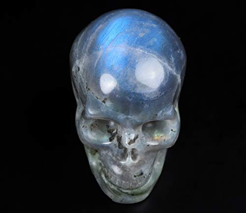 Skullis 5,1 cm Labradorit Kristall Schädel Kopf, handgeschnitzte Edelstein Fine Art Skulptur Reiki Heilstein Statue von Skullis