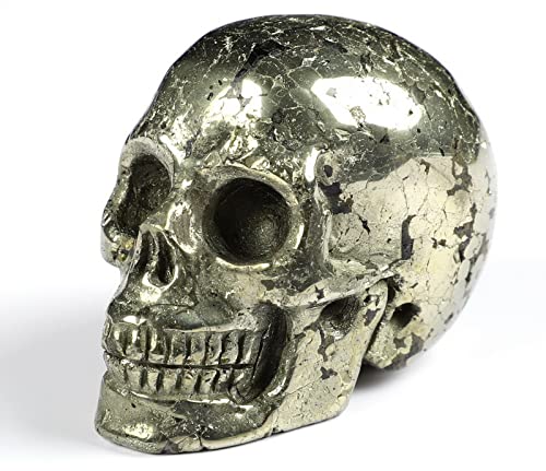 Skullis 5,1 cm Pyrit-Kristall-Totenkopf, handgeschnitzter Edelstein, Fine Art Skulptur, Reiki-Heilstein-Statue. 1381 von Skullis