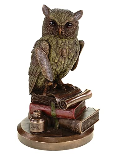 Figur Eule Vogel auf Büchern in Bronzeoptik von Skulpturen