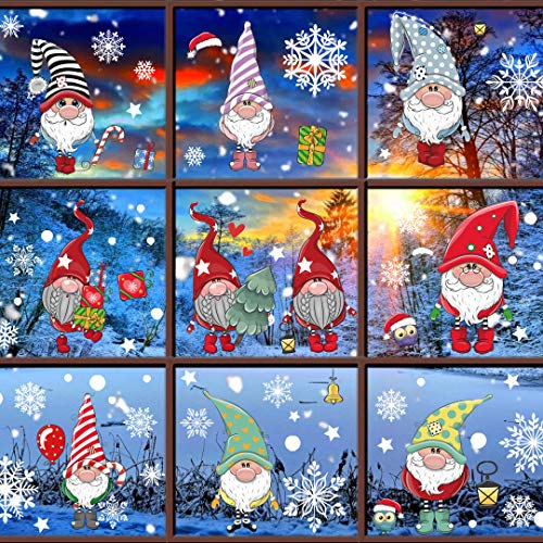 Elfen Gnome Fensterbilder Weihnachten Selbstklebend Statisch, Doppelseitiges Bild Christmas Window Stickers für Fensterdeko Weihnachten von Skupro