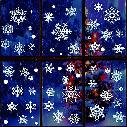 Schneeflocke Fensterbilder Weihnachten Dekorationen, 125 PCS Wiederverwendbare Doppelseiten-Bild-Fensteraufkleber, DIY Statisches Weißes PVC-Weihnachts-Fenster-Aufkleber-Deko von Skupro