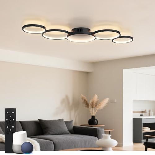 Sky angle LED Deckenleuchte Mit Alexa App Google Home Rund Schwarz Dimmbar Mit Fernbedienung, Deckenlampe Wohnzimmer 50W 6000LM 3000K-6000K Für Schlafzimmer 100CM (Schwarz, Smart) von Sky angle