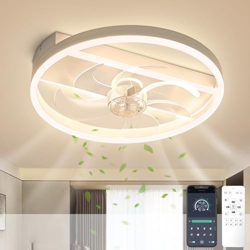 Sky angle Led Deckenventilator mit Beleuchtung, Leise Dimmbar Deckenleuchte mit Ventilator Lampe Decke, Leise Deckenventilatoren mit Leuchte und Timer Fernbedienung (Weiß, Ø 40cmX9cm) von Sky angle