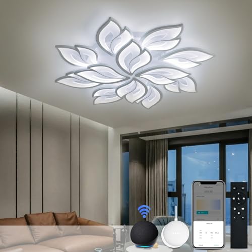 Smart LED Deckenleuchte Dimmbar, Kompatibel mit Alexa Google Home, Deckenlampe Wohnzimmer mit alexa steuerbar, 3000-6500K Deckenleuchte Für Schlafzimmer Wohnzimmer 12 Heads/Ø89cm/155W von Sky angle