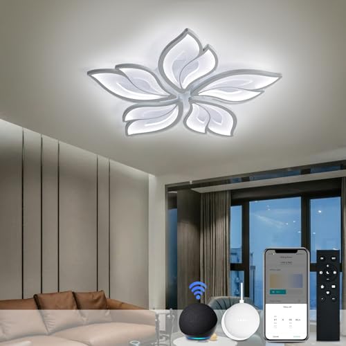 Smart LED Deckenleuchte Dimmbar, Kompatibel mit Alexa Google Home, Deckenlampe Wohnzimmer mit alexa steuerbar, 3000-6500K Deckenleuchte Für Schlafzimmer Wohnzimmer 5 Heads/Ø63cm/65W von Sky angle