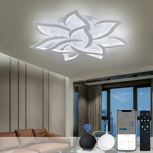 Smart LED Deckenleuchte Dimmbar, Kompatibel mit Alexa Google Home, Deckenlampe Wohnzimmer mit alexa steuerbar, Anwendbar für Schlafzimmer Küche Kinderzimmer Wohnzimmer 10 Heads/Ø81cm/90W von Sky angle