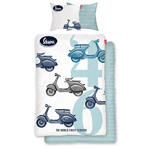 SkyBrands Bettwäsche Vespa 135x200 cm 80x80 | Bettwäsche-Set Roller | Retro Wende-Bettwäsche aus 100% Baumwolle | Öko-Tex Standard Deutsche Standardgröße von SkyBrands