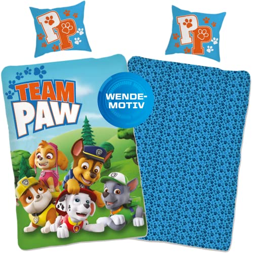 Paw Patrol Bettwäsche 135x200 cm 80x80 Kissen-Bezug [Wendemotiv] Kinder-bettwäsche Jungen Baumwolle Öko-Tex Standard 100 Deutsche Größe von SkyBrands