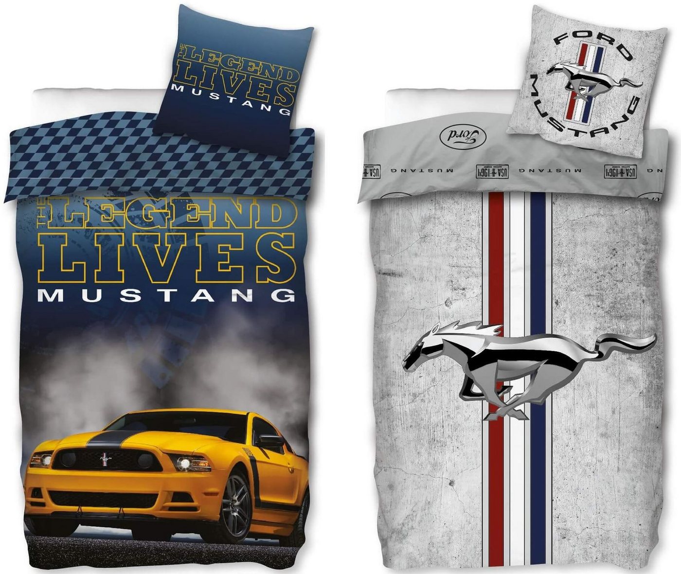 SkyBrands Bettwäsche Ford Mustang - 2 x Bettwäsche-Set im Doppelpack, 135x200 & 80x80, Baumwolle, 100% Baumwolle SkyBrands Bettwäsche Ford Mustang - 2 x Bettwäsche-Set im Doppelpack, 135x200 & 80x80, Baumwolle, 100% Baumwolle von SkyBrands