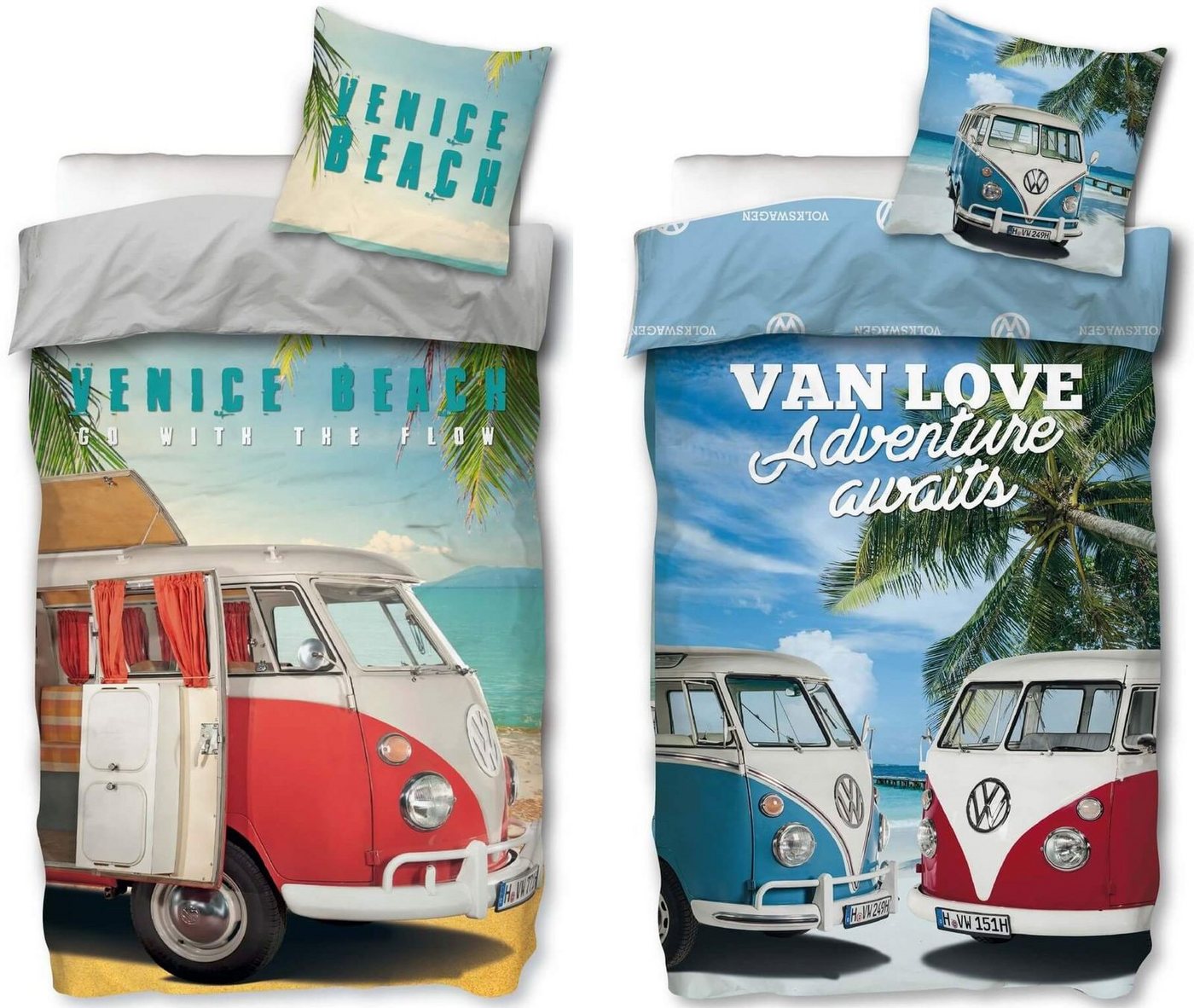 SkyBrands Bettwäsche VW Bulli - 2 x Bettwäsche-Set, Bus T1 Strand Beach, 135x200 & 80x80, Baumwolle, 100% Baumwolle SkyBrands Bettwäsche VW Bulli - 2 x Bettwäsche-Set, Bus T1 Strand Beach, 135x200 & 80x80, Baumwolle, 100% Baumwolle von SkyBrands