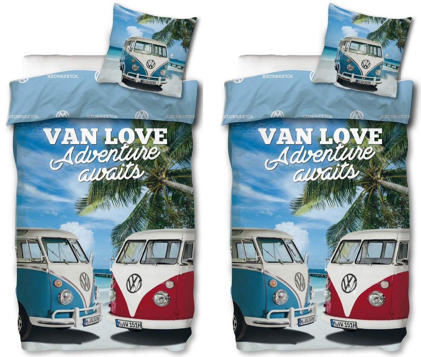 SkyBrands Bettwäsche VW Bulli - Partner-Bettwäsche, Bus T1 Van Love, 135x200 & 80x80, Baumwolle, 100% Baumwolle SkyBrands Bettwäsche VW Bulli - Partner-Bettwäsche, Bus T1 Van Love, 135x200 & 80x80, Baumwolle, 100% Baumwolle von SkyBrands