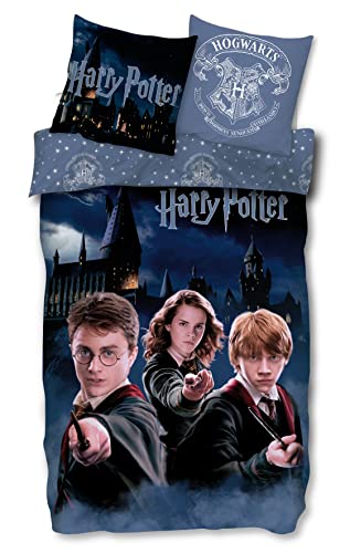 Harry Potter Bettwäsche 135x200 80x80 Kissenbezug Hogwarts [mit Tragebeutel] 100% Baumwolle Schadstoffgeprüft Öko Tex Standard Deutsche Größe von SkyBrands