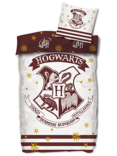 Harry Potter Bettwäsche 135x200 cm 80x80 [Mit Reißverschluss] 2-teilig Bettbezug Kissenbezug Bettwäsche-Set zum Wenden Hogwarts Baumwolle von SkyBrands