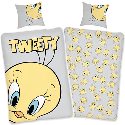 SkyBrands Tweety Bettwäsche 135x200 cm 80x80 Kissen-Bezug [Wendemotiv] Kinderbettwäsche Baumwolle Bettbezug Set ÖKO TEX Standard Deutsche Größe von SkyBrands