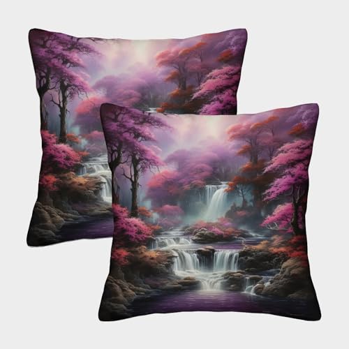 SkyClouf 3D-Druck Wasserfall Sitzkissenbezug Wasserfall Kissenbezug Garten-Kissen Super Weich 2er-Pack Gepolstertes Schlafsofa 50x50cm von SkyClouf