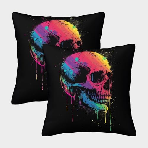SkyClouf DREI-D-Druck Bunter Totenkopf Kissenbezug Skull Kissenbezug Kissen Garten-Kissen Super Weich 2er-Pack Heimdekoration Für Schlafsofas 40x40cm von SkyClouf