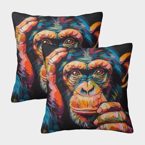 SkyClouf DREI-D-Druck Bunter AFFE QuadRatteischer Kissenbezug Bunter AFFE QuadRatteischer Kissenbezug DekoRatteiv Super Weich 2er-Pack Für Terrassen Zelte Balkone Und Sofas 45x45cm von SkyClouf