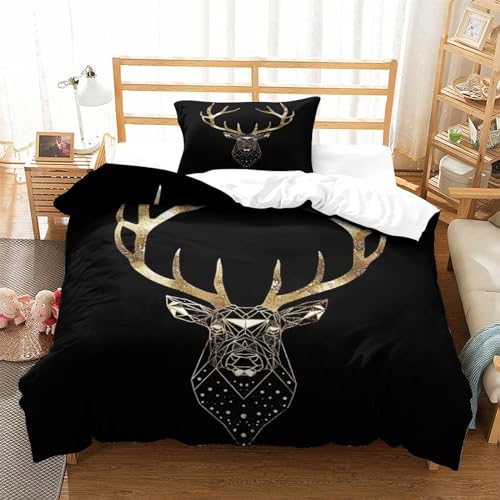 SkyClouf Hirsche Dreidimensionaler Druck Bettzeug Schlafzimmer-Set Bettumschlag Ultrafeine Faser Inklusive Kissenbezug Sanft Und Waschbar Single（135x200cm） von SkyClouf