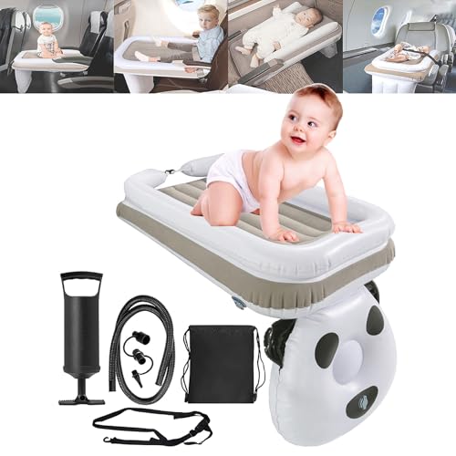 Aufblasbares Flugzeugbett für Kinder, Aufblasbare Matratze Auto Rücksitz für Baby, Reise Luftmatratze Babybett SUV Autositz Extender inkl Pumpe (Panda Style) von SkyFace