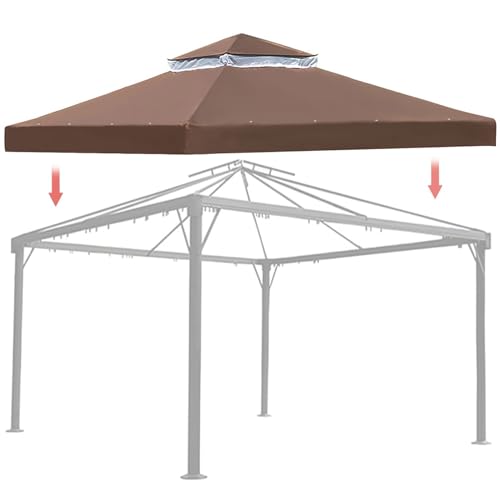 Ersatzdach Pavillon 3x3M Wasserdicht mit ösen,Pavillondach 3x3 M Wasserdicht Ersatzdach Dachbezug für Garten Pavillon,Pavillondach Ersatzbezug mit Kamindach & Klettverschlüssen (Coffee) von SkyFace