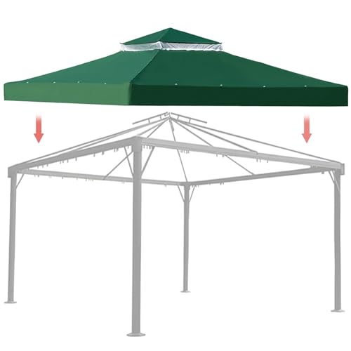 Ersatzdach Pavillon 3x3M Wasserdicht mit ösen,Pavillondach 3x3 M Wasserdicht Ersatzdach Dachbezug für Garten Pavillon,Pavillondach Ersatzbezug mit Kamindach & Klettverschlüssen (Green) von SkyFace