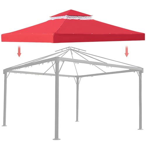 Ersatzdach Pavillon 3x3M Wasserdicht mit ösen,Pavillondach 3x3 M Wasserdicht Ersatzdach Dachbezug für Garten Pavillon,Pavillondach Ersatzbezug mit Kamindach & Klettverschlüssen (red) von SkyFace