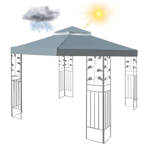 Pavillondach 3x3M Wasserdicht Stabil Winterfest Ersatzdach für Pavillon,Ersatzbezug Dachbezug für Garten Pavillon,Doppeldach Abdeckung (Nur Obere Abdeckung) (Light Gray) von SkyFace