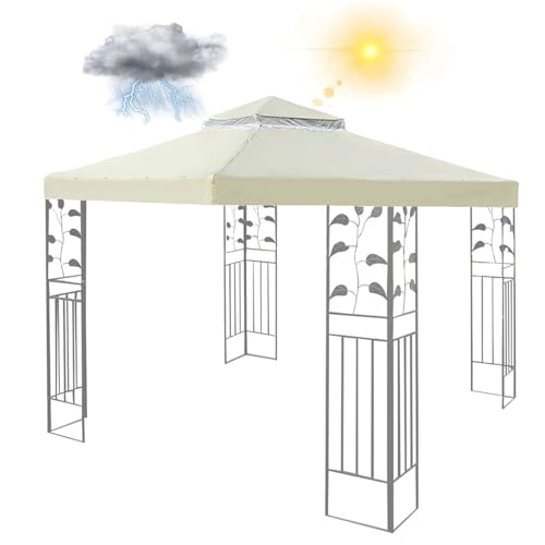 Pavillondach 3x3M Wasserdicht Stabil Winterfest Ersatzdach für Pavillon,Ersatzbezug Dachbezug für Garten Pavillon,Doppeldach Abdeckung (Nur Obere Abdeckung) (Rice White) von SkyFace
