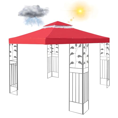 Pavillondach 3x3M Wasserdicht Stabil Winterfest Ersatzdach für Pavillon,Ersatzbezug Dachbezug für Garten Pavillon,Doppeldach Abdeckung (Nur Obere Abdeckung) (red) von SkyFace
