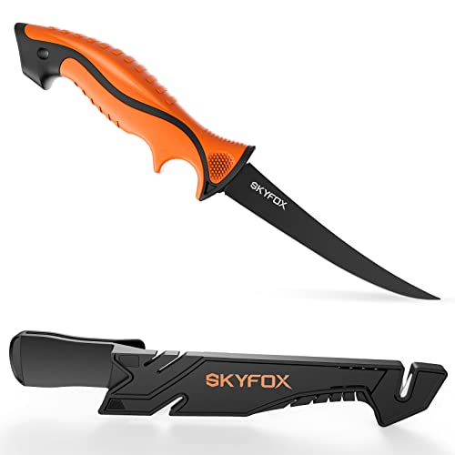 SkyFox Fischmesser Angeln und Filetiermesser Fisch Klinge 15.5 cm, G4416 Deutsch Edelstahl Kochmesser, Angelmesser Sehr Scharf,Jagdmesser Inklusive Schutz ABS Whetstone Scheide von SkyFox