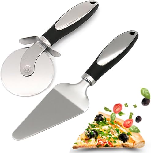 SkyJoy®Pizzaschneider, Pizzaspachtel 2er-Set.Pizzaschneider aus Edelstahl 304, Pizzaspachtel. Superscharfer Pizzaschneider. Spülmaschinenfest. Geeignet für große und kleine Pizzen. von SkyJoy