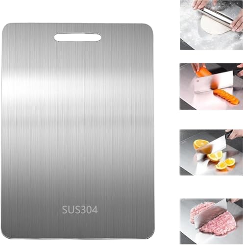 SkyJoy®schneidebrett edelstahl. 39 * 28CM Edelstahl Schneidebrett 304 Doppelseitig, BPA frei, Anti-bakteriell, langlebig, Fleisch Schneidebrett Gemüse von SkyJoy