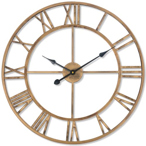 SkyNature Wanduhr Große, Europäische Industrie Vintage Wanduhr mit Römischen Ziffern, Leise Ohne Tickgeräusche Metall Wanduhr, Dekor Wanduhr für Wohnzimmer, Küche, Schlafzimmer, Büro - Bronze, 35cm von SkyNature