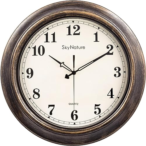 SkyNature Wanduhr Große, 45cm Klassisch Vintage Dekor Wanduhr, Leise Ohne Tickgeräusche Batteriebetriebene Metall Wanduhr, Retro Wanduhr für Küche, Wohnzimmer, Schlafzimmer, Büro - Bronze von SkyNature