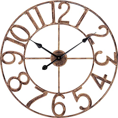 Wanduhr Große, 60cm Europäische Industrie Vintage Wanduhr, Leise Ohne Tickgeräusche Metall Wanduhr, Retro Dekorative Wanduhr für Wohnzimmer, Küche, Schlafzimmer, Büro - Bronze von SkyNature