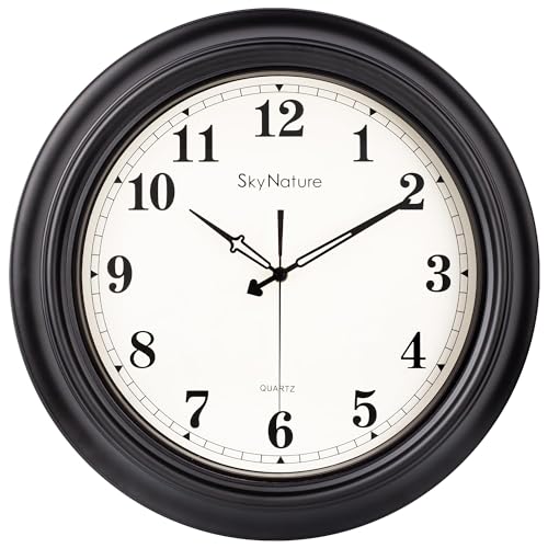 Wanduhr Groß, 45cm Vintage Wohnzimmer Wanduhr mit Arabisch Ziffern, Lautlos Ohne Tickgeräusche Metall Wanduhr, Leicht zu Lesen, XXL Wanduhr für Küche/Schlafzimmer/Esszimmer/Büro - Mattschwarz von SkyNature