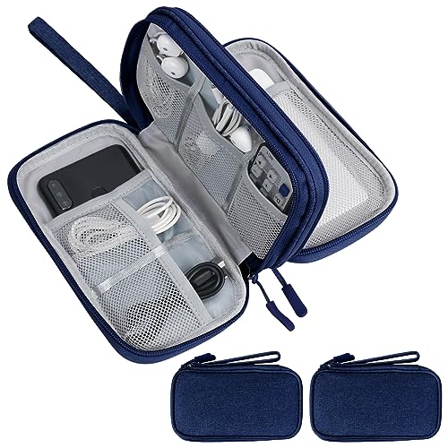 Skycase 2 Stück kabeltasche,reise gadgets,kabel organizer tasche,kabeltasche organizer, kabel organizer tasche klein für Elektronische Accessoires USB Power bank Ladekabel,19 x 11 x 5.5 cm,Blau von Skycase