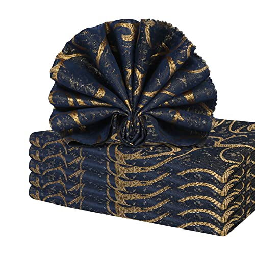 Skycase 6er-Set Stoffservietten,Jacquard Servietten Stoff,Stoffservietten mit Damast Muster, Hochwertigem Leinenservietten für Familienessen Hochzeiten Küche Festlich Cafe Dekoration [48 * 48cm],Blau von Skycase