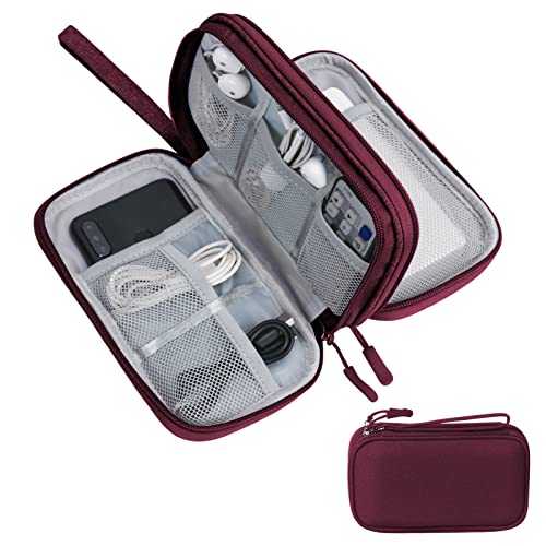 Skycase Kabeltasche,kabel organizer tasche,Elektronikzubehör Organizer,Tragbare Kabelorganizer,Doppelte Kabel Tasche für Elektronische Accessoires USB Powerbank SD-Karte Ladekabel,Rot von Skycase