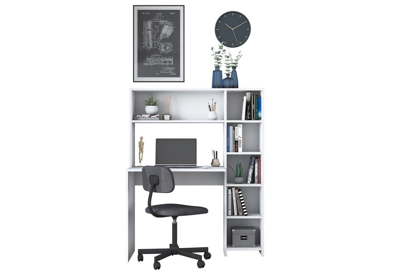 Skye Decor Arbeitstisch >>Study-Station<< (1-St., 1-tlg.Arbeitsbereich), Schreibtisch mit Regal & viel Stauraum,Platzsparende 2-in-1 Lösung von Skye Decor
