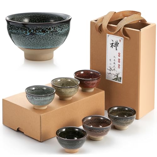 Skyley 6 Stück Koreanische Soju Schnapsgläser Sets Porzellan Tassen Koreanische Keramik Tassen Teezubehör Trinkgeschirr Handgefertigte Keramik (Klassischer Stil) von Skyley