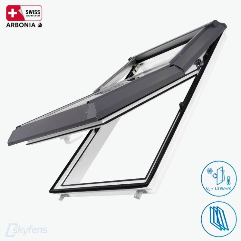 Skyfens SUPRO Triple - dreifach Verglasung Kunststoff Dachfenster mit Eindeckrahmen von Arbonia Konzern - Schweiz von Skylight