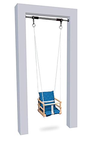 Holz Babyschaukel Kinderschaukel Holz Babywippe Zimmerschaukel Indoor Baby Schaukel Stoff Babysitz Baby Schaukel zum Aufhängen 4 in 1 Sicherheitsgurt + 2X Befestigungshaken (Natürliche&Türkis) von Skyline