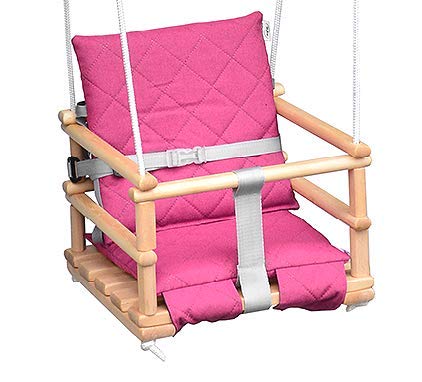 Kinderschaukel Babyschaukel Holz Babywippe Zimmerschaukel Indoor Baby Schaukel Stoff Babysitz Baby Schaukel zum Aufhängen 4 in 1 (Natural/Pink) von Skyline