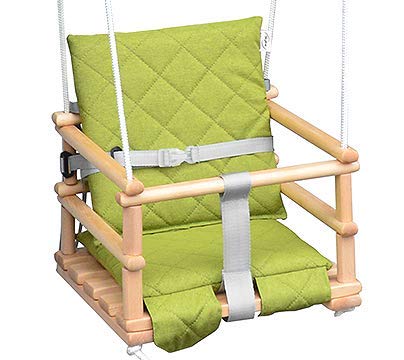 Kinderschaukel Babyschaukel Holz Babywippe Zimmerschaukel Indoor Baby Schaukel Stoff Babysitz Baby Schaukel zum Aufhängen 4 in 1 (Natural/Grün) von Skyline