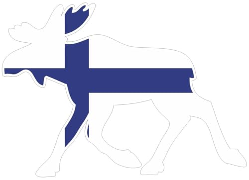 Skyline4u Elch Aufkleber Elchhirsche Finnland Flagge Landesfarben Blickrichtung Links 10cm Elch Finnland - Links von Skyline4u