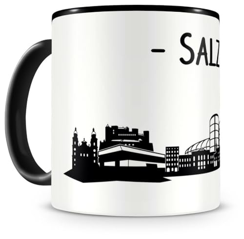 skyline4u Geschenk Salzburg Kaffeepott für Kaffee oder Tee H:95mm/D:82mm schwarz von skyline4u