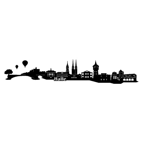 Skyline4u Halle Wandtattoo Stadt Collage Halle Wandsticker in 6 Größen und 19 Farben (170x31cm schwarz) von Skyline4u