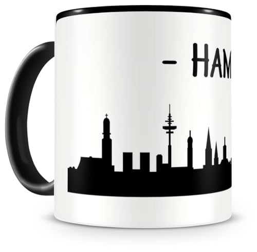 skyline4u Hamburg Skyline Tasse Hansestadt Kaffeetasse Teetasse H:95mm/D:82mm schwarz von skyline4u