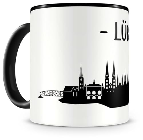 skyline4u Tasse mit Lübeck Skyline für Kaffee oder Tee H:95mm/D:82mm schwarz von skyline4u